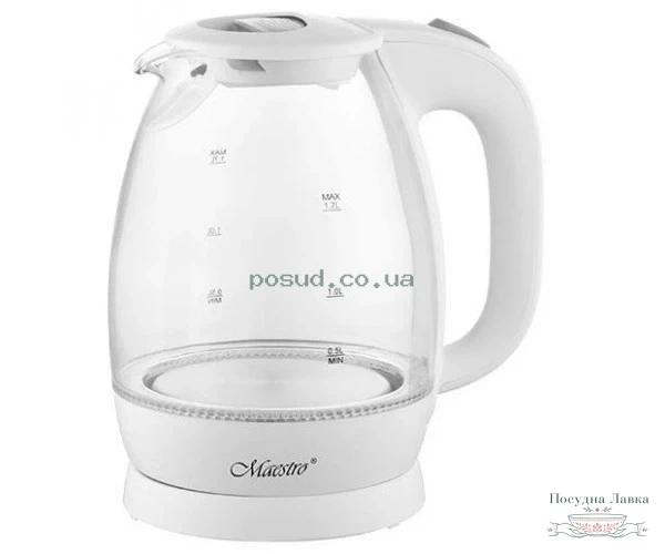 Фото товару «Електрочайник скляний Maestro MR-063-WHITE, 1,7 л, білий»