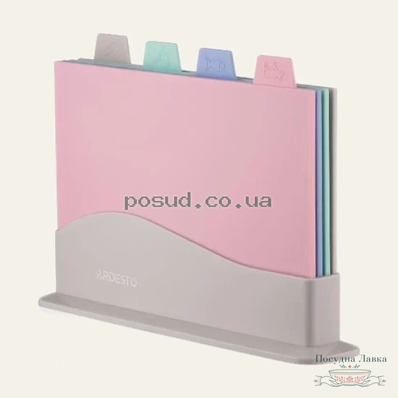 Фото товару «Набір кухонних дощок на підставці Ardesto Fresh 4 шт.: 33,5 × 23,5 × 7 см, пластик»