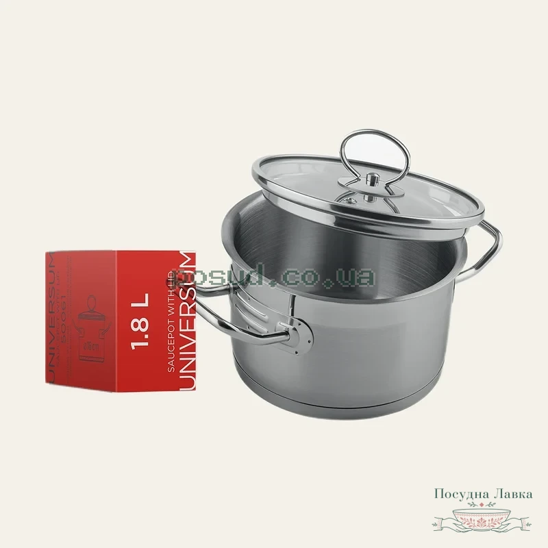 Каструля Vinzer Universum Pro 1,8 л, зі скляною кришкою, 50061