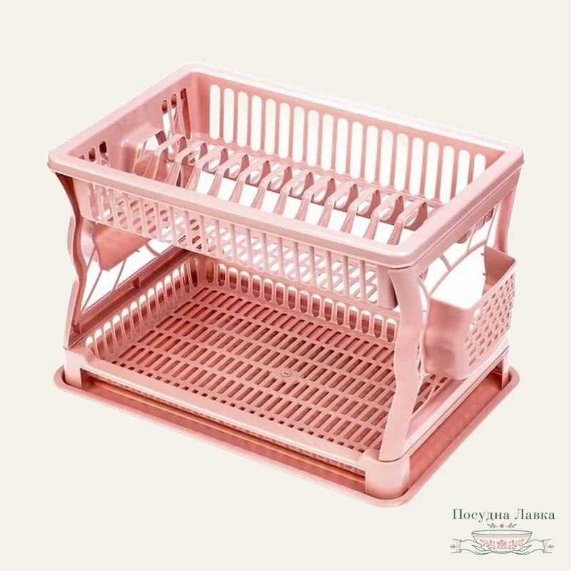 Фото товару «Сушарка для посуду двоярусна пудра Ажур 43 × 29 × 27,5 см R plastic»